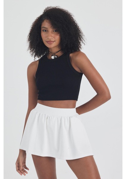 Kadın Pamuklu Crop Top Atlet Esnek Kaşkorse Ribanalı Bluz