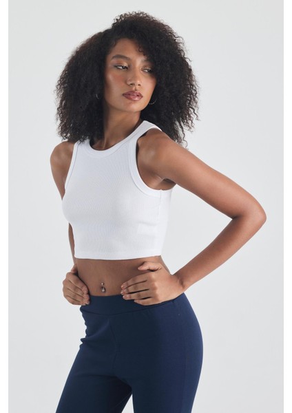 Kadın Pamuklu Crop Top Atlet Esnek Kaşkorse Ribanalı Bluz