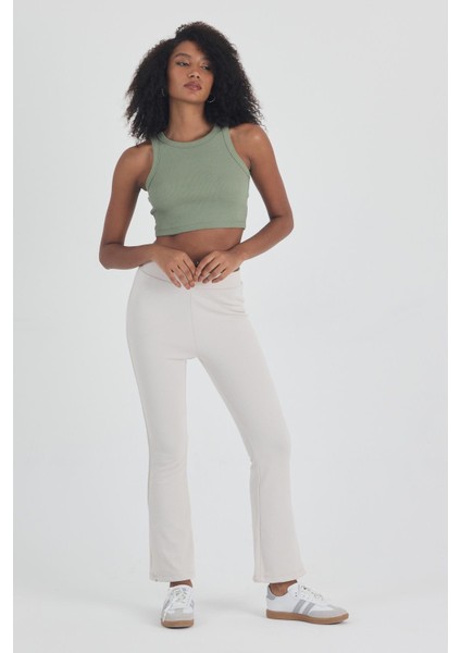 Kadın Pamuklu Crop Top Atlet Esnek Kaşkorse Ribanalı Bluz fırsatları