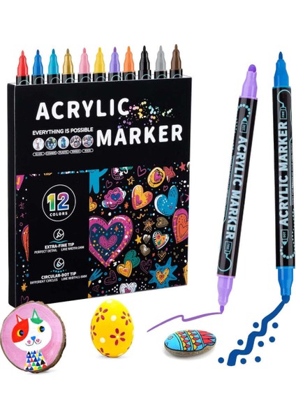 Çift Uçlu Akrilik Marker Kalem Seti 12 Renk
