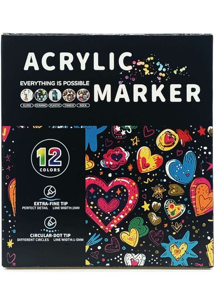 Çift Uçlu Akrilik Marker Kalem Seti 12 Renk fiyatları