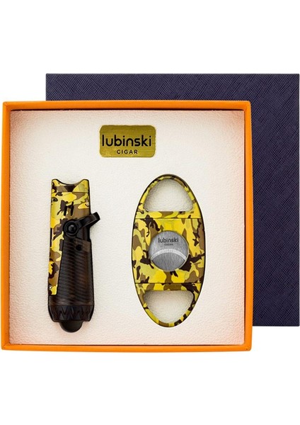 Yeni Seri Çakmak ve Kesici Puro Seti Camo Yellow