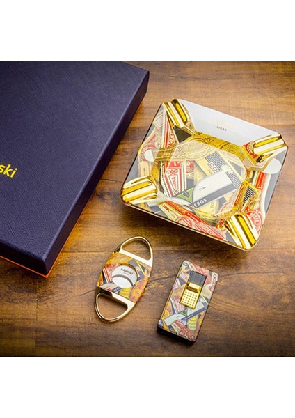 Yeni Seri Cuban Design Üçlü Puro Seti Çakmak+Kesici+Küllük fiyatları