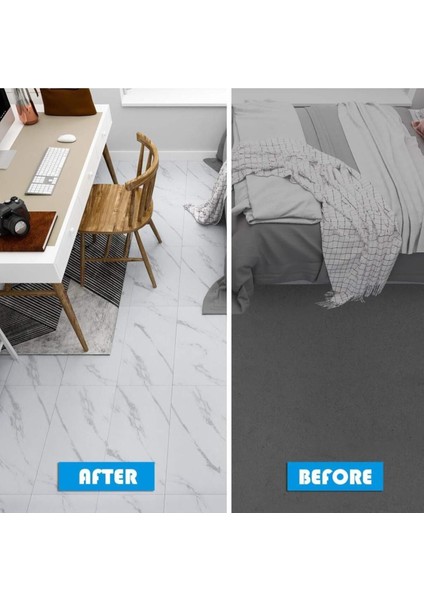 30X60 cm Yapışkanlı Renkli Pvc Zemin Paneli, Kauçuk Arka, Beyaz Renk