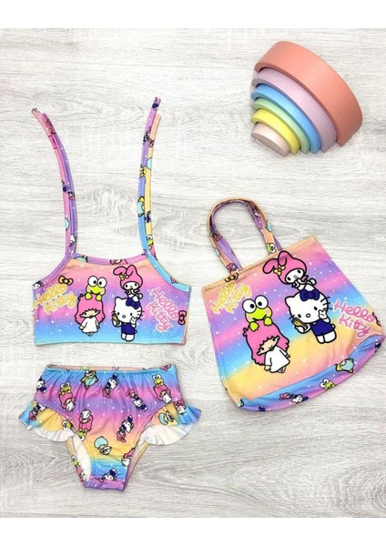 Hello Kittiy & Melodiyy Baskılı 3 Parca Kız Çocuk Bikini Takımı 576