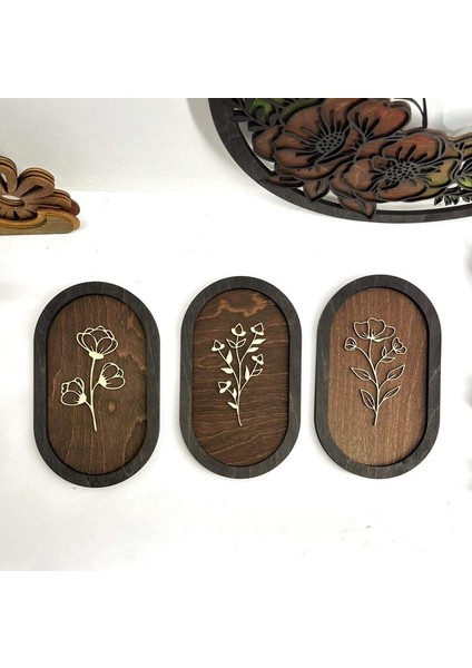 3'lü Ahşap Çiçekli Duvar Dekoru - Minimalist Botanik Duvar Dekoru - Rustik Modern Duvar Süsü - Bohem Ev Dekoru - Doğal Ahşap Çiçek Paneli fiyatları