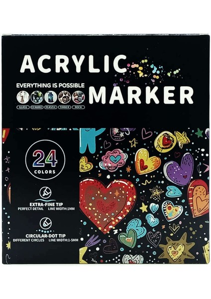 Çift Uçlu Akrilik Marker Kalem Seti 24 Renk fiyatları