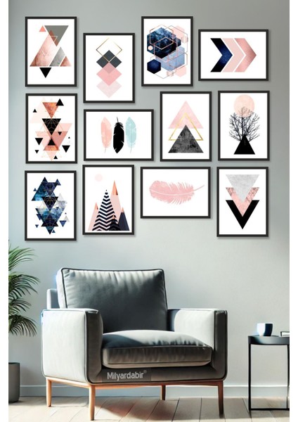 Renkli ve Modern Geometrik 12 Parça Mdf Tablo Seti ile Evinize Şıklık Katın