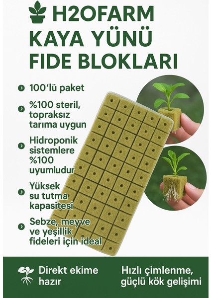 Kaya Yünü Fide Blokları 100’LÜ – Hidroponik & Topraksız Tarım Için