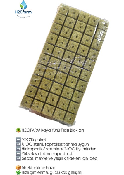 Kaya Yünü Fide Blokları 100’LÜ – Hidroponik & Topraksız Tarım Için fiyatları