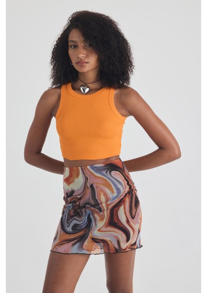 Kadın Pamuklu Crop Top Atlet Esnek Kaşkorse Ribanalı Bluz