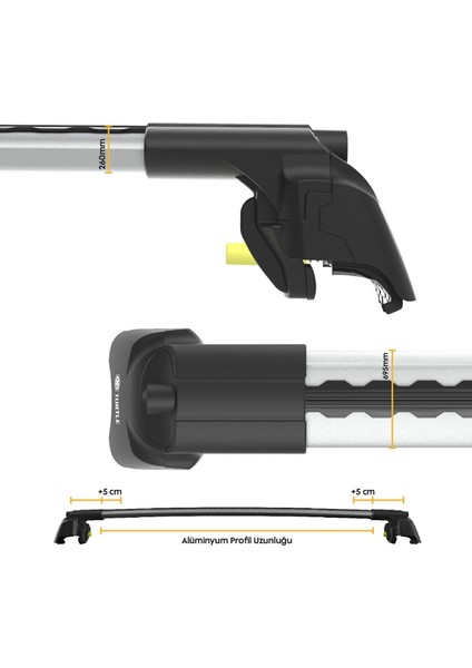 Mitsubishi Asx (Ga) Turtle Ara Atkı Taşıyıcı Bar 2010-2022 Arası Uyumlu - Turtle Air2 Gri modelleri