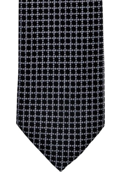 Gri Kare Desenli 8 cm Genişliğinde Siyah Kravat