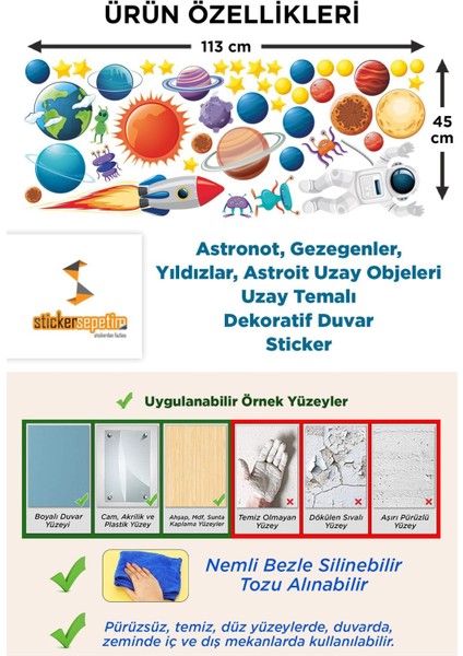 Siyah Uzay Temalı Duvar Sticker, Yıldızlar, Gezegenler ve Astronot Dekoru fiyatları