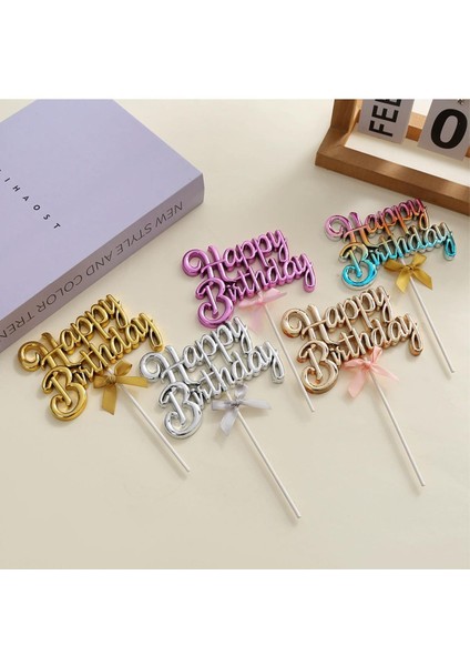 Inci Mavi Renk Happy Birthday Yazılı Pasta Süsü fiyatları