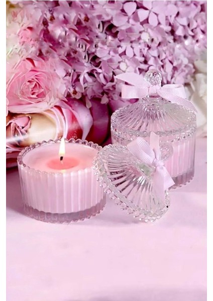 Gül Kokulu Şeffaf Mika Kutuda Şık Mum, Ev ve Hediye Için Ideal