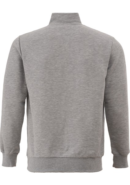 3 Iplik Pamuklu Erkek Sweatshirt Gri Relax Fit Fermuarlı Dik Yarım Yaka Rahat Kesim Yumuşak Tuşe indirimleri