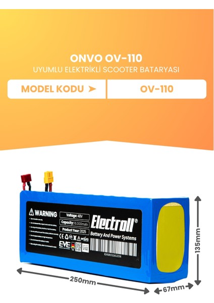 Onvo Ov-110 Batarya (Mega Kapasite) Batarya 48v 16ah Pil Elektrikli Scooter Bataryası fiyatları