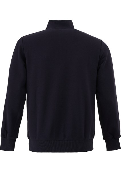 3 Iplik Pamuklu Erkek Sweatshirt Lacivert Relax Fit Fermuarlı Dik Yarım Yaka Rahat Kesm Yumuşak Tuşe indirimleri