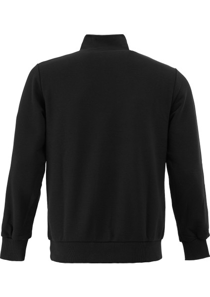 3 Iplik Pamuklu Erkek Sweatshirt Siyah Relax Fit Fermuarlı Dik Yarım Yaka Rahat Kesim Yumuşak Tuşe fırsatları