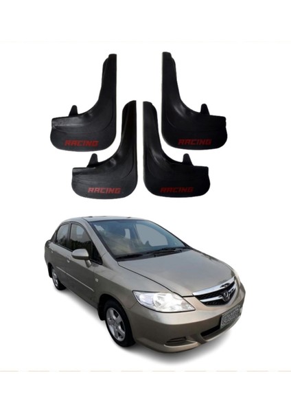 Honda City 2006-2009 Uyumlu Racing Yazılı 4'lü Tozluk Çamurluk Paçalık Modifiye