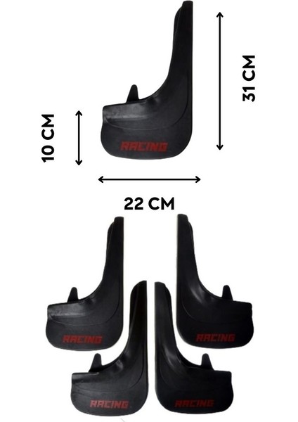 Fiat Doblo 2000-2010 Uyumlu Racing Yazılı 4'lü Tozluk Çamurluk Paçalık Modifiye modelleri