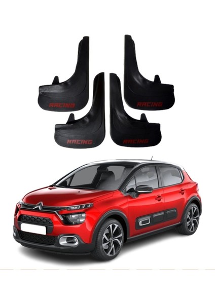 Citroen C3 2015-2022 Uyumlu Racing Yazılı 4'lü Tozluk Çamurluk Paçalık Modifiye
