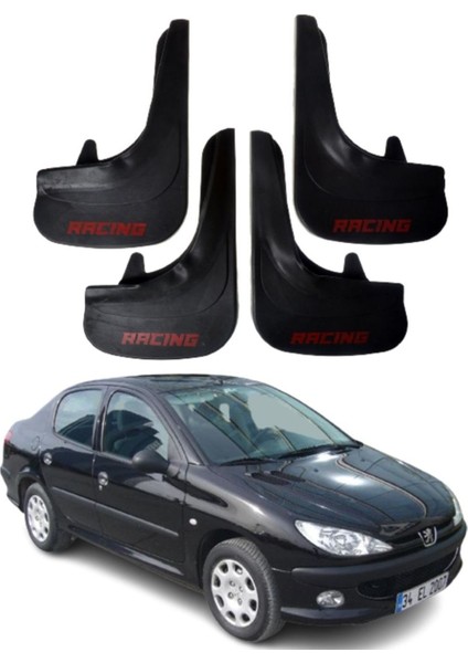 Peugeot 206 Sd Tüm Kasalara Uyumlu Racing Yazılı 4'lü Tozluk Çamurluk Paçalık Modifiye