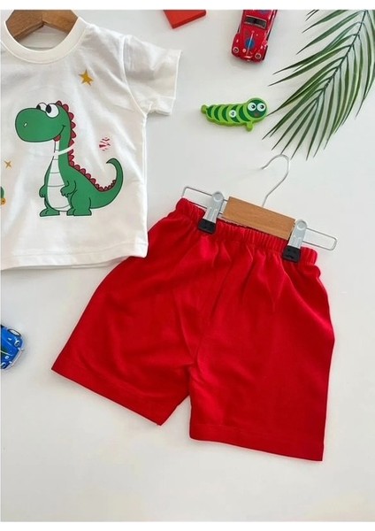 Dinazor Desenli Kırmızı Erkek Alt-Üst Takım %100 Pamuk fiyatları