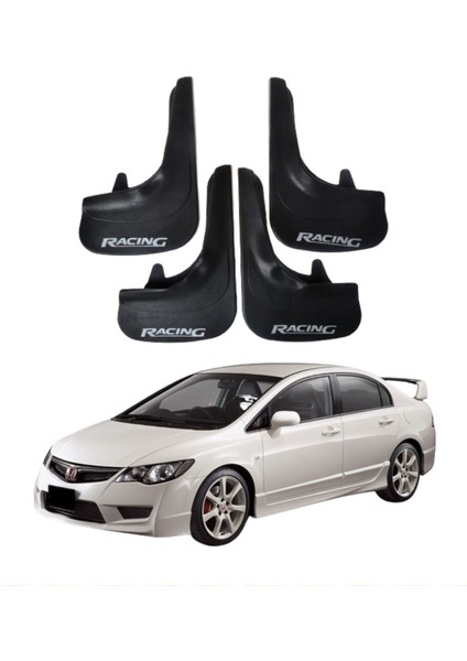 Honda Civic 2007-2012 Uyumlu Racing Yazılı 4'lü Tozluk Çamurluk Paçalık Modifiye