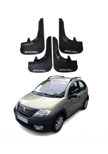 Citroen C3 2002-2010 Uyumlu Racing Yazılı 4'lü Tozluk Çamurluk Paçalık Modifiye