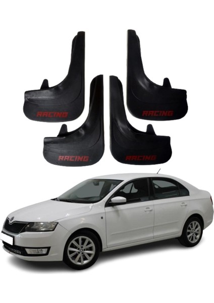 Skoda Rapid Uyumlu Racing Yazılı 4'lü Tozluk Çamurluk Paçalık Modifiye