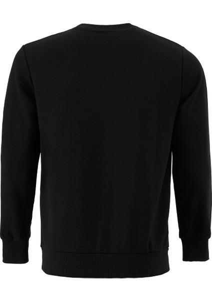 Pamuklu Erkek Sweatshirt Siyah Soft Touch Relax Fit Basic Bisiklet Yaka 3 Iplik Nefes Alan