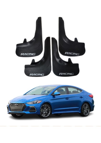 Hyundai Elentra 2016-2021 Uyumlu Racing Yazılı 4'lü Tozluk Çamurluk Paçalık Modifiye