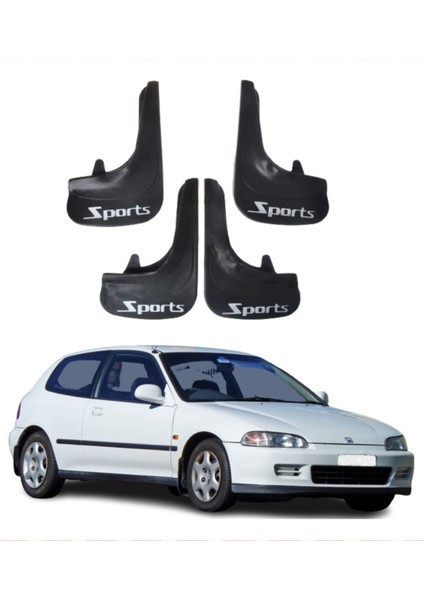 Honda Civic 1992-1995 Uyumlu Sports Yazılı 4'lü Tozluk Çamurluk Paçalık Modifiye
