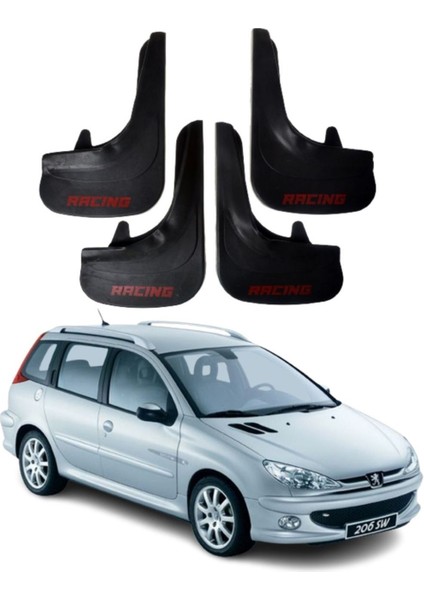 Peugeot 206 Stw Tüm Kasalara Uyumlu Racing Yazılı 4'lü Tozluk Çamurluk Paçalık Modifiye