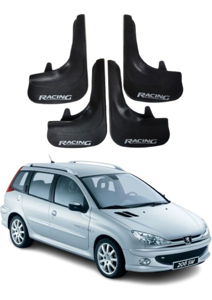 Peugeot 206 Stw Tüm Kasalara Uyumlu Racing Yazılı 4'lü Tozluk Çamurluk Paçalık Modifiye