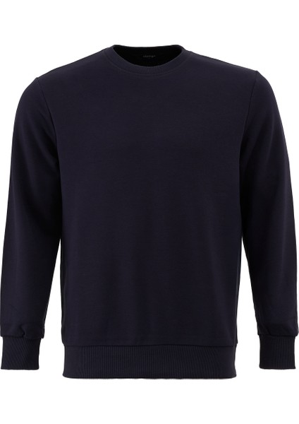 Pamuklu Erkek Sweatshirt Lacivert Soft Touch Relax Fit Basic Bisiklet Yaka 3 Iplik Nefes Alan