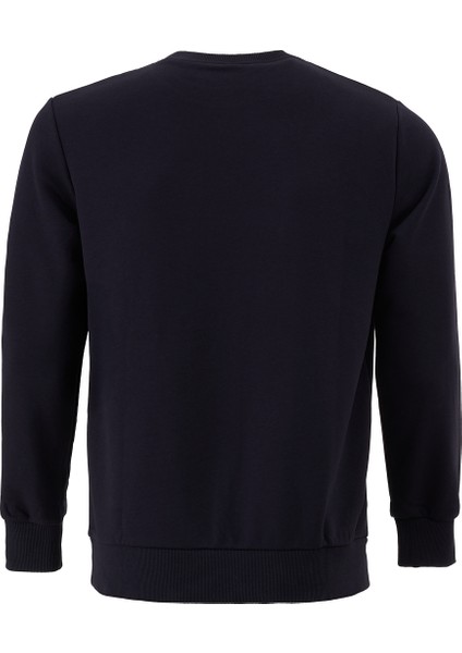 Pamuklu Erkek Sweatshirt Lacivert Soft Touch Relax Fit Basic Bisiklet Yaka 3 Iplik Nefes Alan