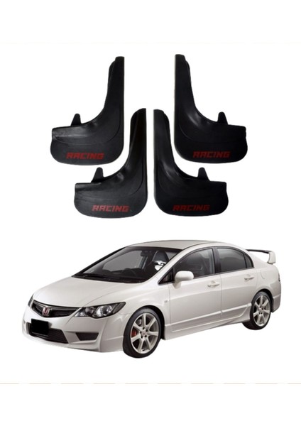 Honda Civic 2007-2012 Uyumlu Racing Yazılı 4'lü Tozluk Çamurluk Paçalık Modifiye