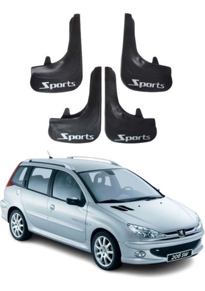 Peugeot 206 Stw Tüm Kasalara Uyumlu Sports Yazılı 4'lü Tozluk Çamurluk Paçalık Modifiye