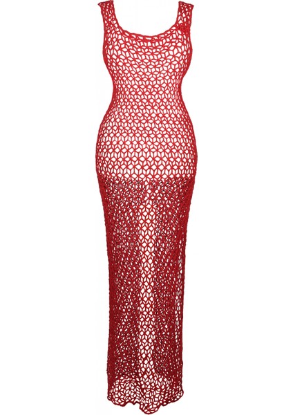 Miami Kırmızı El Örgüsü Plaj Elbisesi