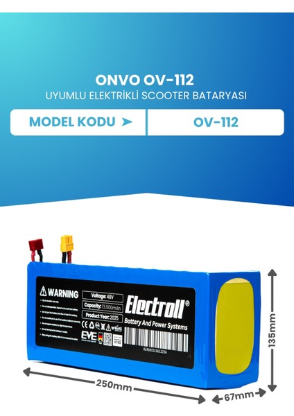 Onvo Ov-112 (Orijinal Kapasite) Batarya 48v 13ah Pil Elektrikli Scooter Bataryası fiyatları