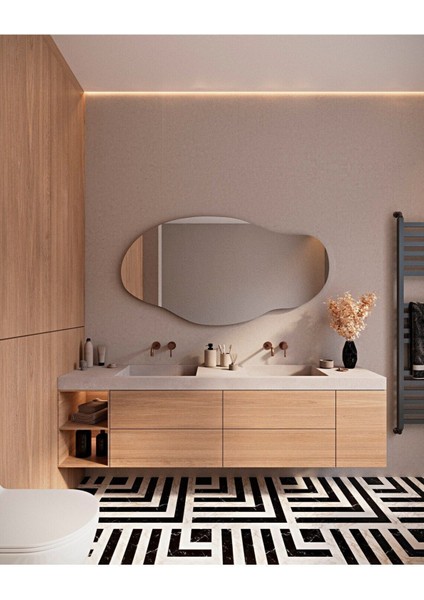 Asimetrik Çerçevesiz Duvar Aynası, Şık ve Modern Dekoratif Parça
