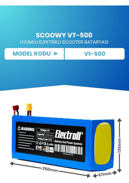 Scoowy VT-500 Scooter Batarya (ORJİNAL KAPASİTE) 48V 10.000mAh Batarya Elektrikli Scooter Bataryası Değişimi fiyatları