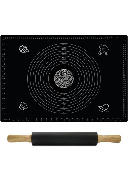 Bambu Saplı Silikon Merdane ve Hamur Matı Set 45*65