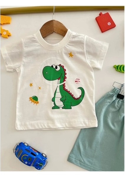 Dinazor Desenli Turkuaz Erkek Alt-Üst Takım %100 Pamuk