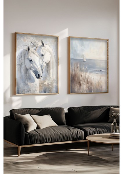 Yağlı Boya Efektli Atlı Tablo Seti, Ahşap Çerçeveli, 2'li, Şık ve Dekoratif Ürün fiyatları