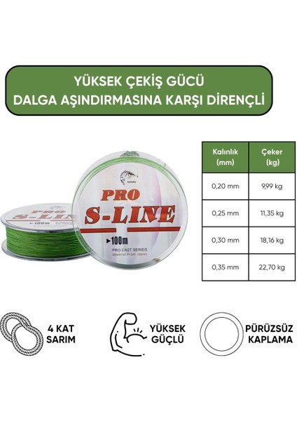 Ip Örgü Misina - 4 Kat - Pro S-Line - 100MT - 0.20MM - 9,99KG Çeker fiyatları