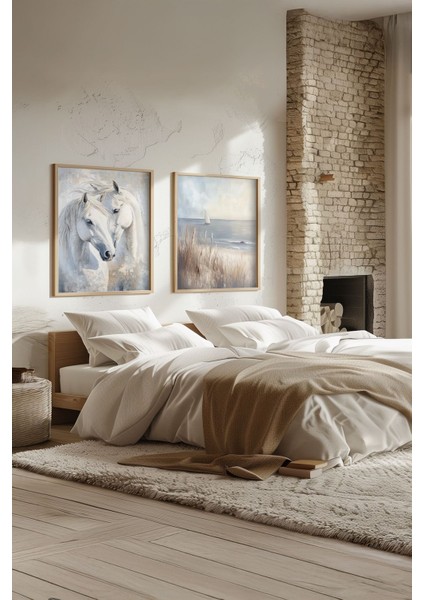 Yağlı Boya Efektli Atlı Tablo Seti, Ahşap Çerçeveli, 2'li, Şık ve Dekoratif Ürün modelleri